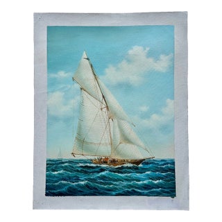 Schooner Yacht Sailboat Marine Oil Painting on Canvas, Unstretched, by Thomas For Sale