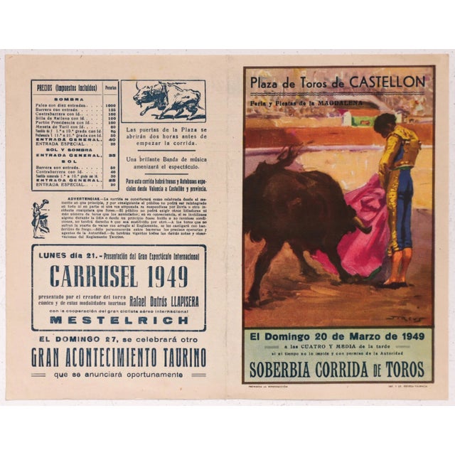 1940s 1940's Spanish Bullfighting Poster, Plaza De Toro, Valencia (Set of 4) For Sale - Image 5 of 11
