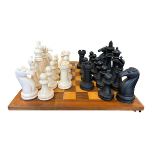 Large Staunton Style Wooden Chess Set With Matching Wood Inlaid Board