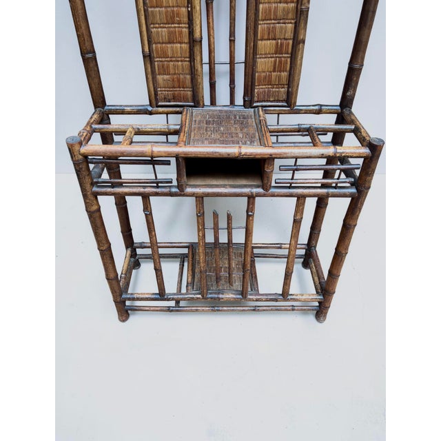 Brown Victorian Bamboo Coat Stand with Mirror and Umbrella Stand, 1890s For Sale - Image 8 of 11