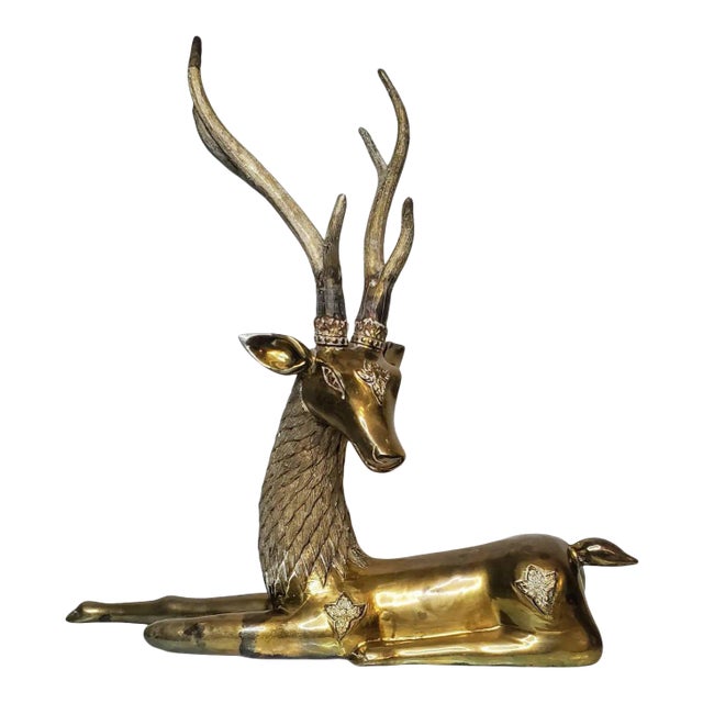 Huge 1960s/1970s Sarreid Hollywood Regency Brass Stag Deer Statue For Sale
