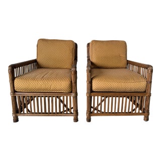 Vintage Palecek President’s State Stick Rattan Lounge Chairs – Pair For Sale