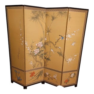 Early 20th Century Japanese/Asian 4-Panel Silk Screen For Sale