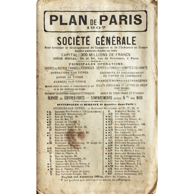 French 1907 Original Pocket Map or Plan of Paris, Societé Generale For Sale - Image 3 of 10
