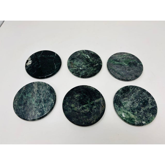 Vintage Italian green marble coasters set of 6 Pieces. Italian 1970s green marble cocktail coasters. Set includes 6...
