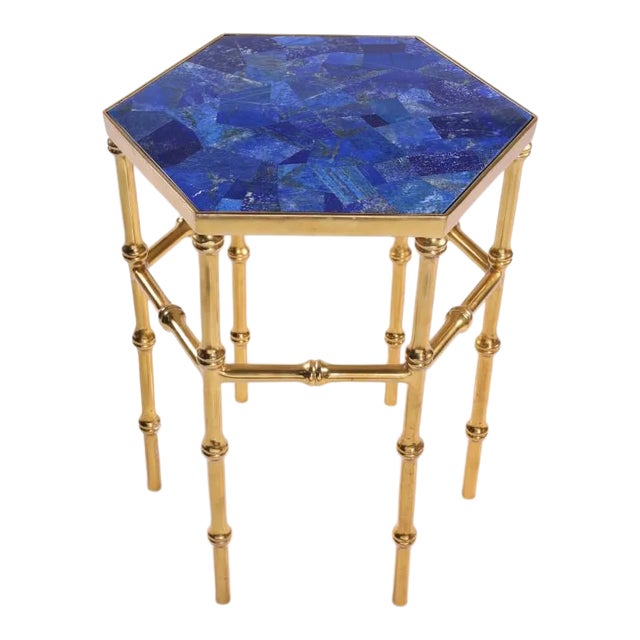 Vintage Styled Lapis Lazuli Side Table With Designer Base in Brass Finish For Sale