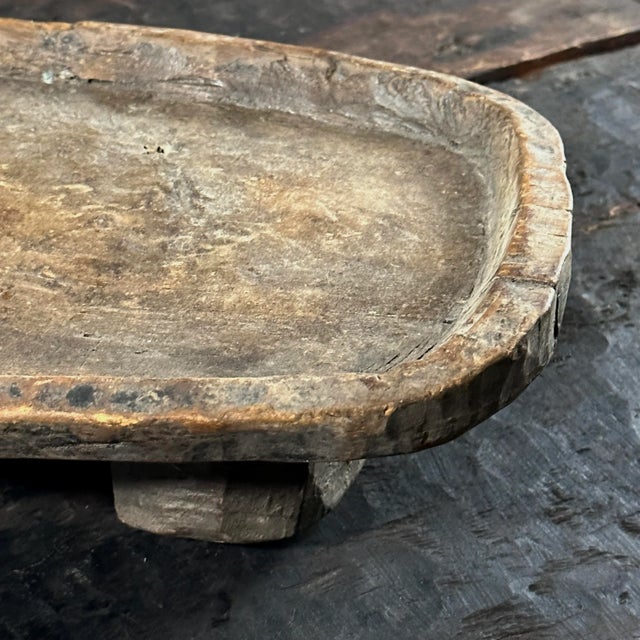 Antique Folk Art Hand Carved Footed Wood Tray/Stand For Sale - Image 9 of 10