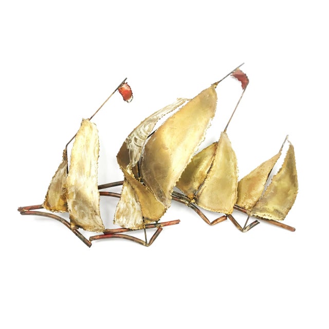 1950s Vintage Brutalist Sailboats Abstract Wall Sculpture For Sale - Image 5 of 6