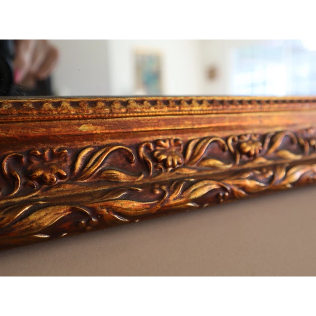 Wood 1970s Carved Floral Wood Mirror Finished in Gold Gilt For Sale - Image 7 of 7