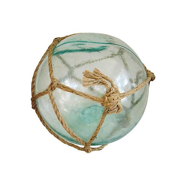 Large HandBlown Nautical Teal/Clear Glass Fishing Floats Set of 3