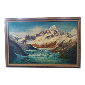 Patience Street, Hawaii Artist 1950s Mendenhall Glacier Landscape Oil Painting