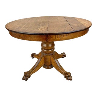 Antique Tiger Oak Claw Feet Round Dining Table For Sale