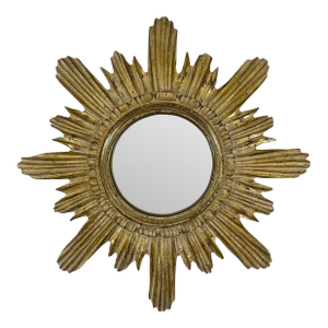 Vintage 16" Gilded Sunburst Wall Mirror With Light Cream Wash