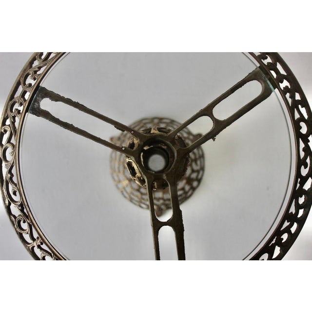 1970s Pierced Reticulated Brass Pedestal Glass Top Drinks Side Table For Sale - Image 17 of 18