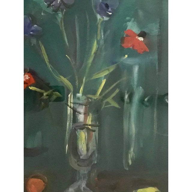 Paper Alexandre Rochat, Anemones in a Glass Vase, Gouache For Sale - Image 7 of 7