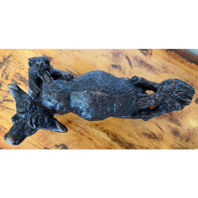 Large Hand Carved African Ironwood Sculpture Lions Attacking Cape Buffalo For Sale - Image 10 of 10