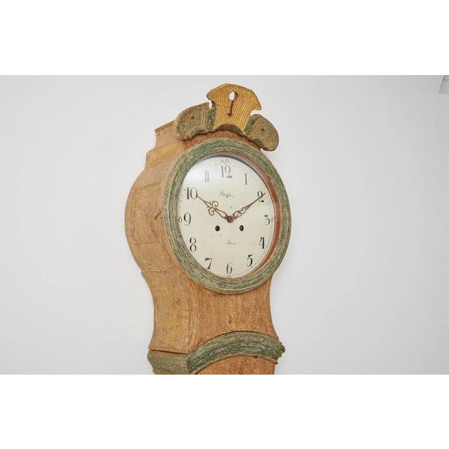 Wood Antique Swedish Classic Rococo Shape Long Case Clock For Sale - Image 7 of 12