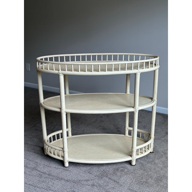 McGuire Vintage McGuire Faux Bamboo 3 Tier Oval Bar Cart For Sale - Image 4 of 8