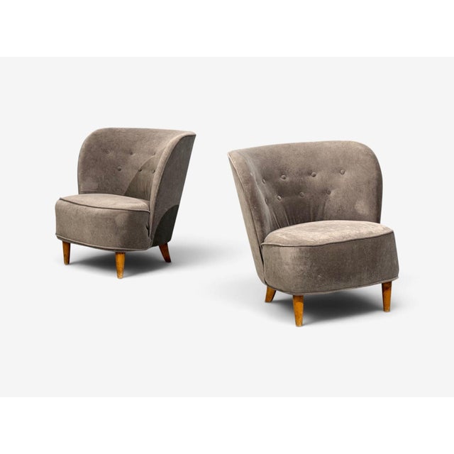 Finnish Modern, Easy Chairs, Velvet, Lacquered Wood, Finland, 1950s For Sale - Image 4 of 11