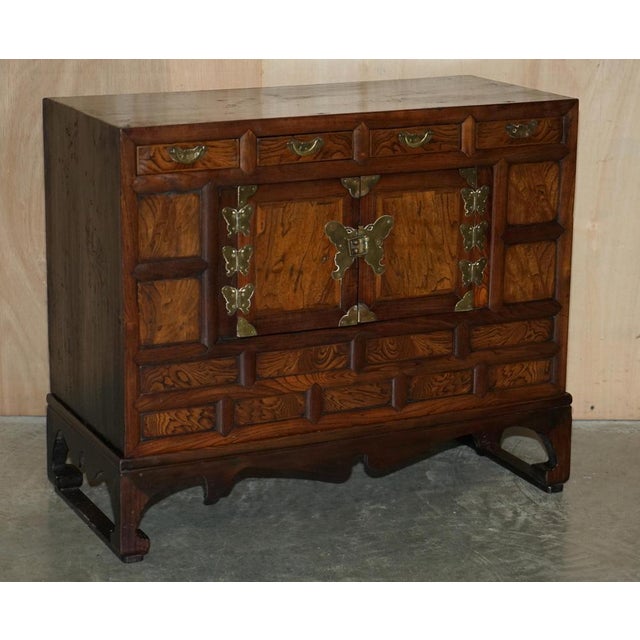 This is a lovely pair of vintage circa 1950's Korean Scholars side tables with drawers and cupboards. A very good looking...