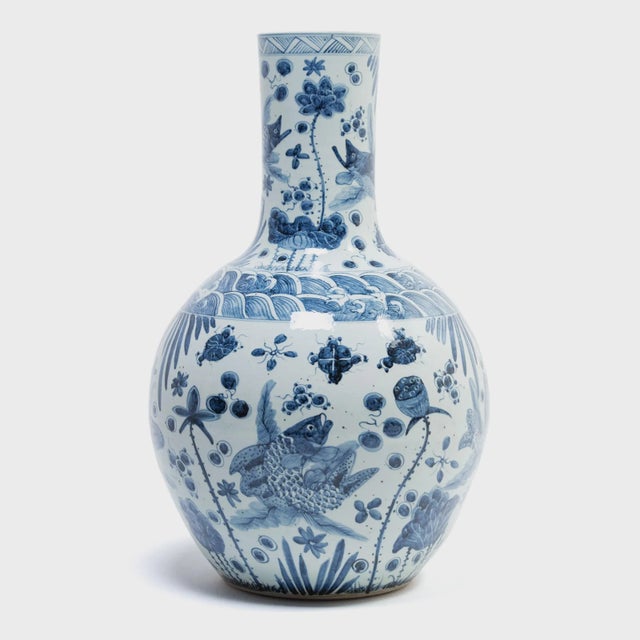 Chinese Monumental Chinese Blue and White Koi Bottleneck Jar For Sale - Image 3 of 6