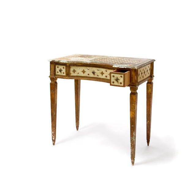 Dressing table or bedroom desk. Louis XVI style. Lacquered, gilded and hand painted wood, it has two small drawers for...