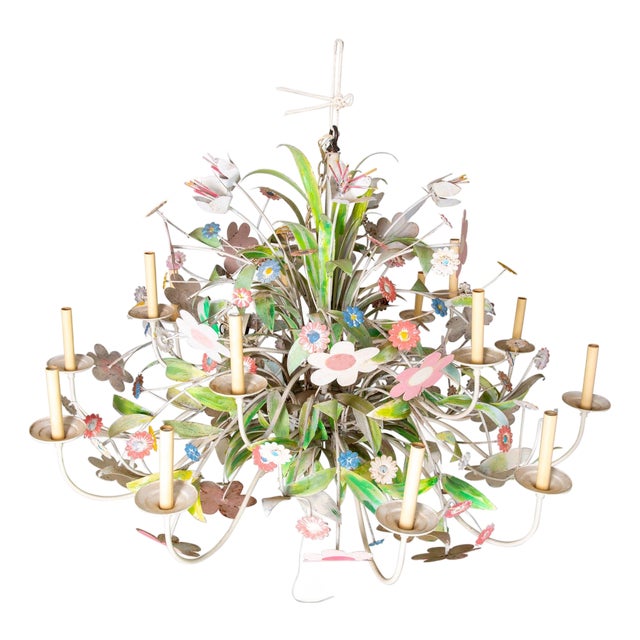 1970s Huge Custom Metal Floral Chandelier in Hollywood Regency Style For Sale