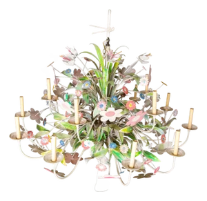1970s Huge Custom Metal Floral Chandelier in Hollywood Regency Style