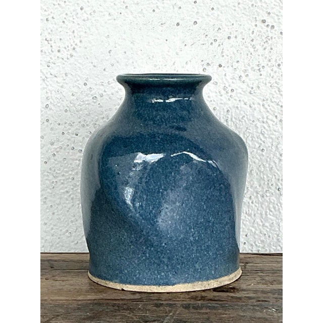 Teal Vintage Original Studio Pottery Vase For Sale - Image 8 of 12