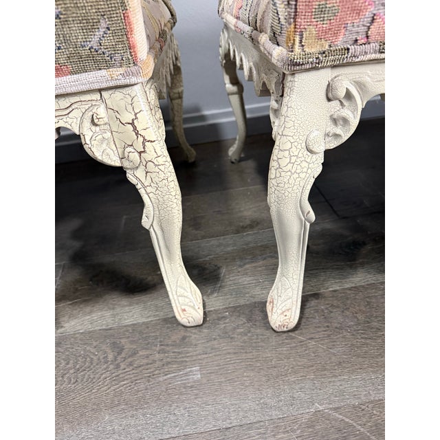 1980s Vintage Louis XV Style French Provincial Lounge Chairs & Ottomans – Shelby Williams Cabriole Leg Set of 4 For Sale - Image 5 of 12