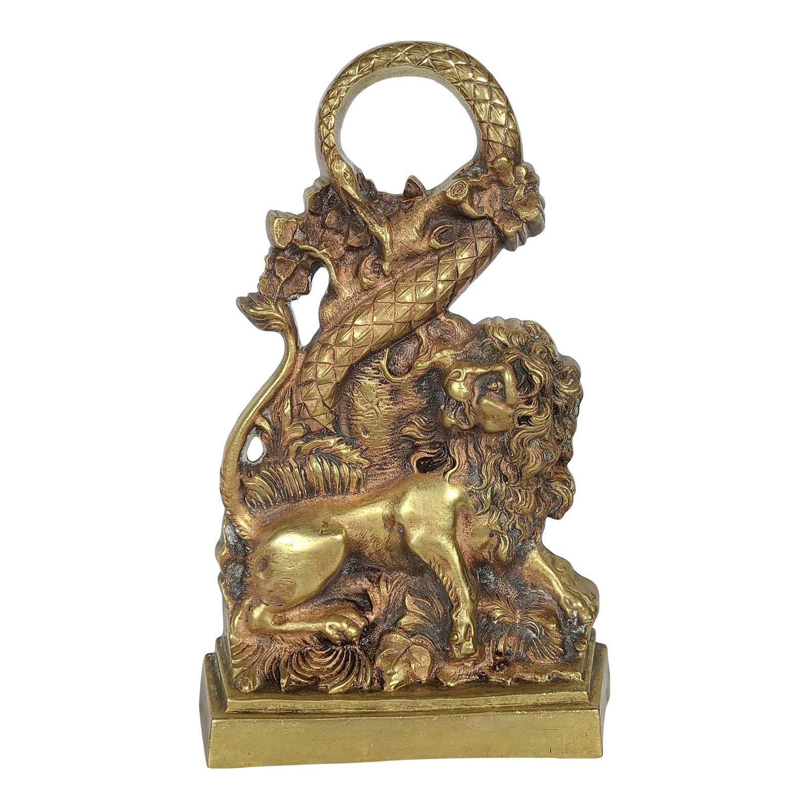 Mid 19th Century Victorian Lion Serpent Brass Doorstop | Chairish