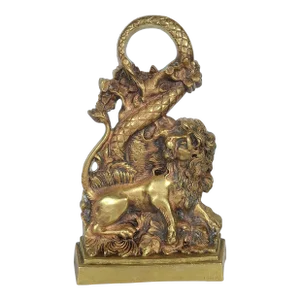 Mid 19th Century Victorian Lion Serpent Brass Doorstop