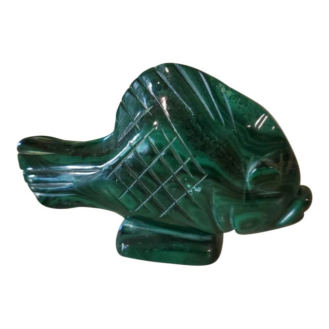 Malachite Carved & Polished Fish Shaped Stone For Sale