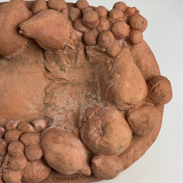 Ceramic French Vintage Terracotta Fruit Tray Platter Centerpiece, Singed, Mid 20th Century For Sale - Image 7 of 10
