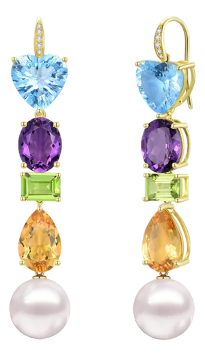 GemFusion 22.05ctw Topaz Peridot Citrine Diamond Pearl Convertible Drop Earrings