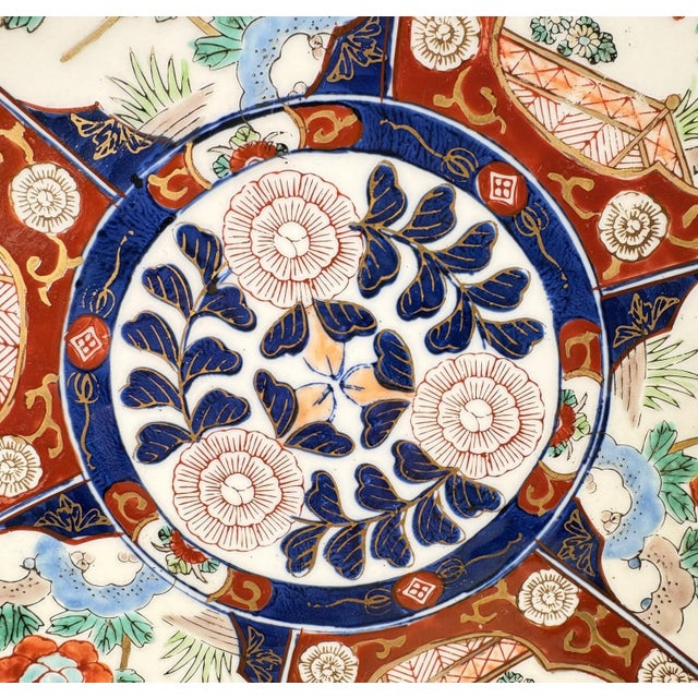 Japanese Pair of Vintage Japanese "Gold Imari" Hand-Painted Rickshaw Chargers, 11" For Sale - Image 3 of 8