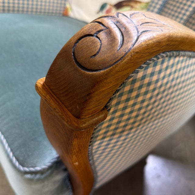 Early 20th Century Teal Gingham Danish Art Deco Club Chair For Sale - Image 5 of 7