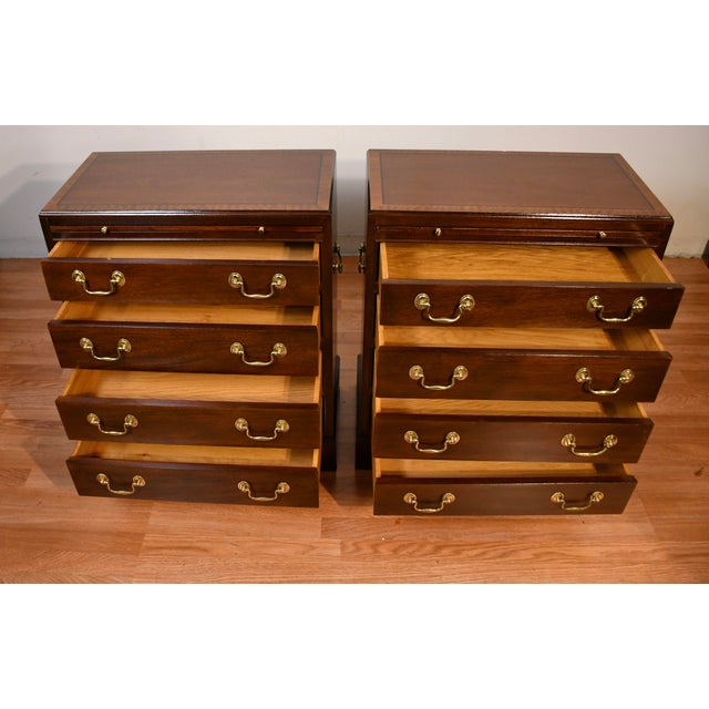 1930s Pair English Regency Mahogany Banded Satinwood Chest of Drawers Commodes For Sale - Image 13 of 18