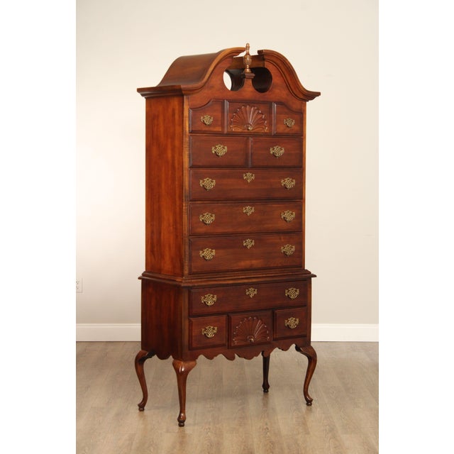 Quality American Made Cherry Highboy Chest By American Drew Featuring A Tall Two-Part Case With Graduated Drawers, Shaped...