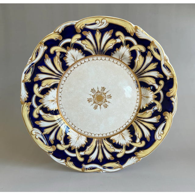 English Set of 4 Antique English Staffordshire Cobalt & Gold Porcelain Dinner Plates, 19th Century For Sale - Image 3 of 12