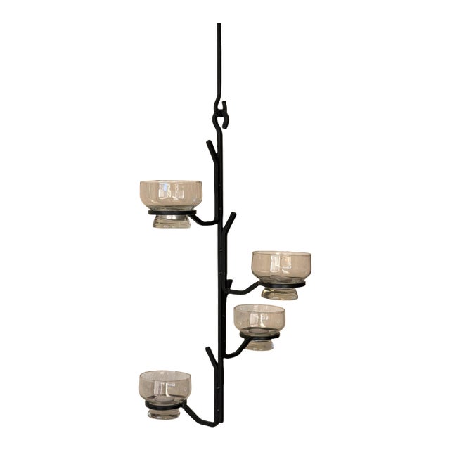 Mid 20th Century Scandinavian Wrought Iron Hanging Candelabra / Candle Holder in the Manner of Erik Höglund For Sale