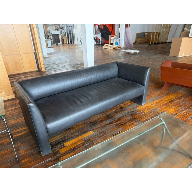 Gary Lee for Niedermeier Black Leather Architectural Sofa, Mid-1990s For Sale In Chicago - Image 6 of 12