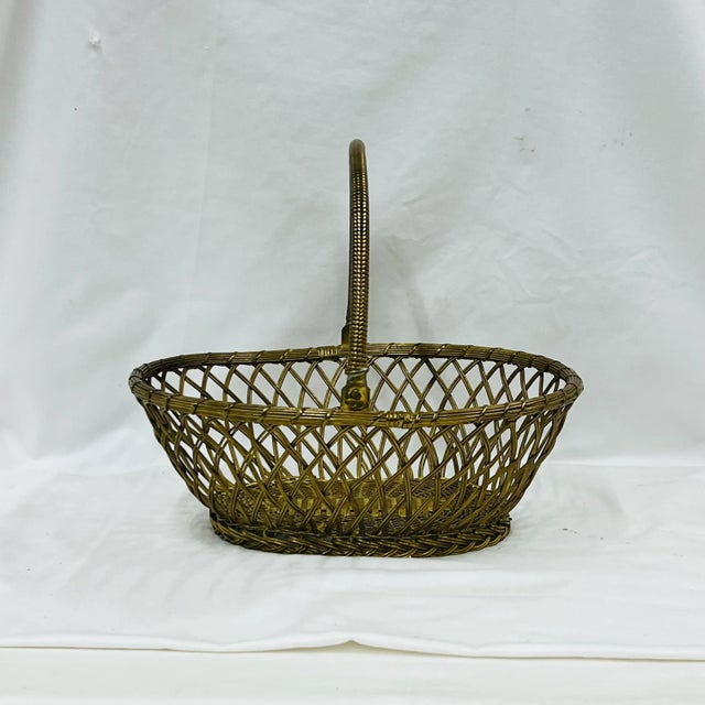 Metal Mid Century Handcrafted Woven Brass Basket For Sale - Image 7 of 7