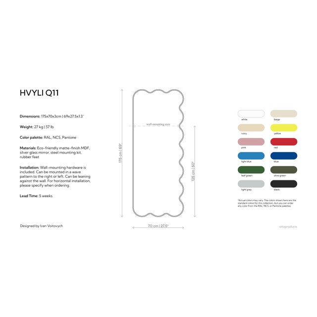 Contemporary Black Hvyli Q11 - Full Length Asymmetrical Wavy Mirror by Oitoproducts For Sale - Image 3 of 14