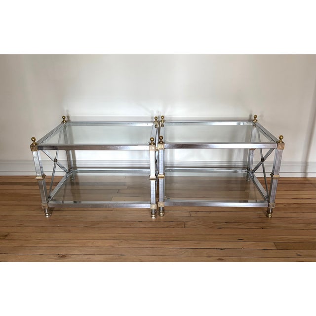 Maison Jansen Maison Jansen Style Chrome/Brass/Glass Side Tables For Sale - Image 4 of 5