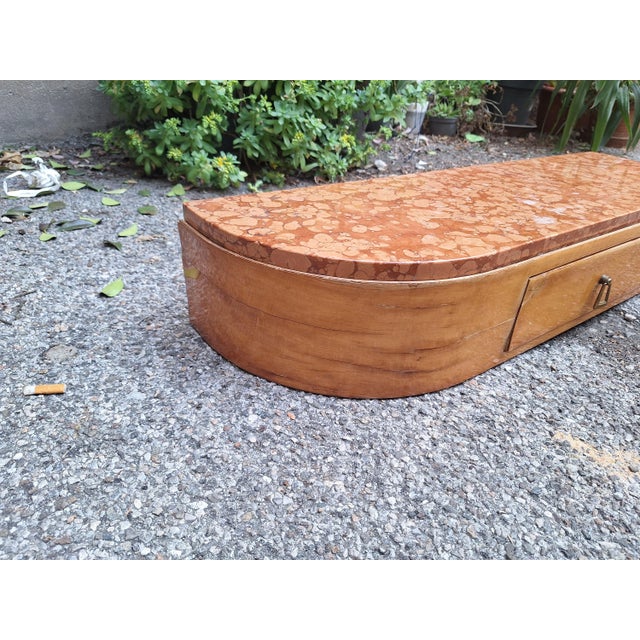 Wall-Mounted Console Table in Light Wood with Drawer and Red Verona Marble Top, 1940s For Sale - Image 4 of 7