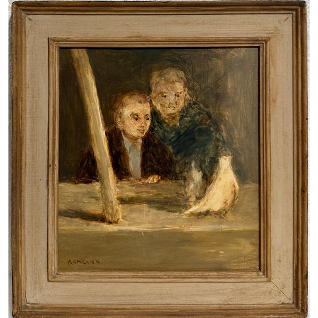 Seymour Remenick, American Modernist Seymour Remenick Oil Painting Men with Pigeons Philadelphia, c.1970's For Sale - Image 9 of 9