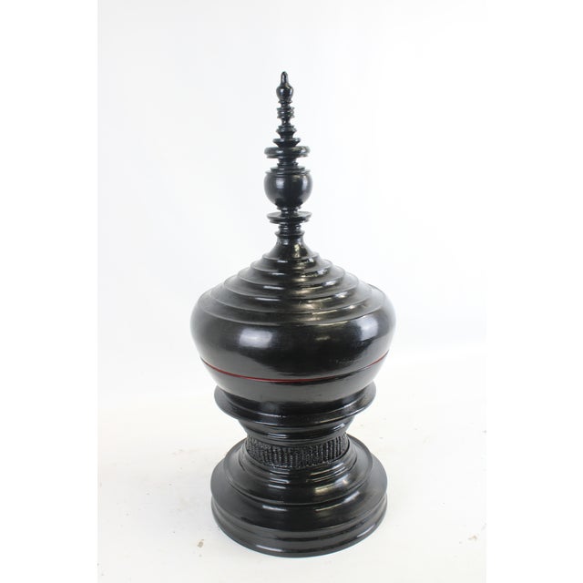 Burmese black Lacquer Offering Vessel "Hsunok" container. Both a functional and beautiful piece. Details include black...