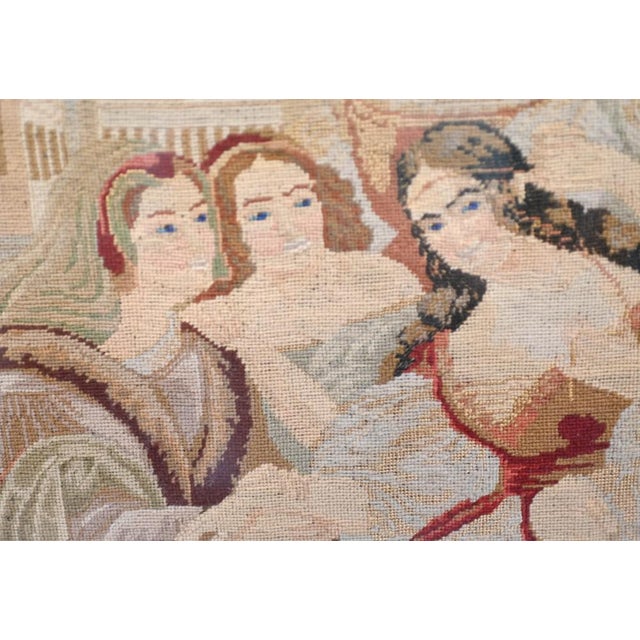 Antique Italian Needlepoint Tapestry of Courtly Maidens, 1865 For Sale - Image 11 of 12