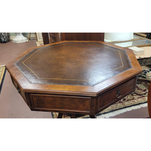 1950s Hexagonal Leather Top Center Table For Sale - Image 4 of 13
